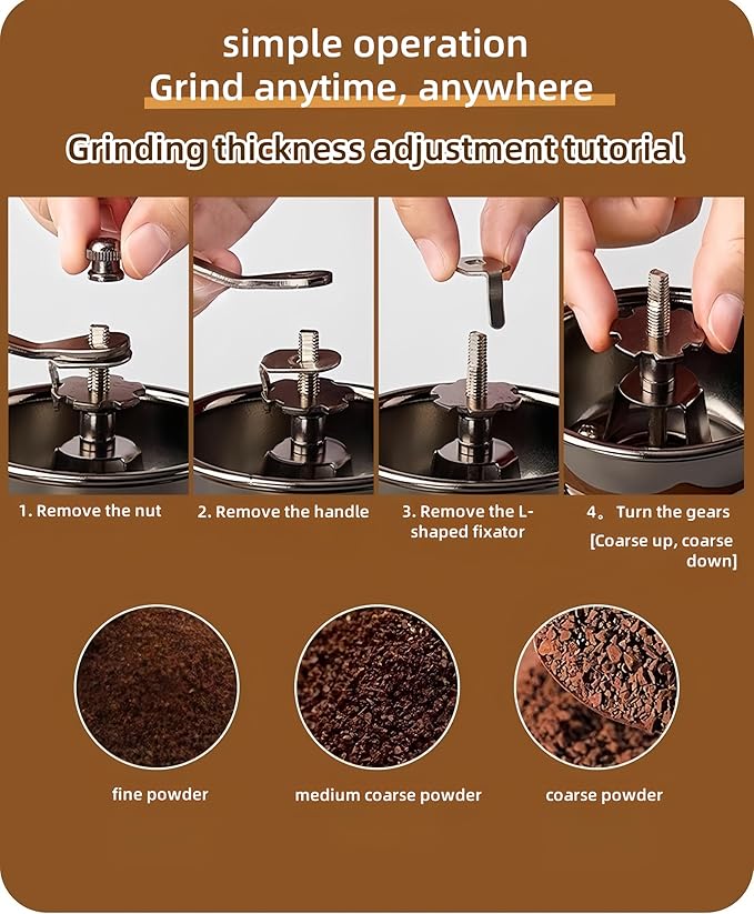 Vintage Hand-Cranked Coffee Bean Grinder with Ceramic Burr Drawer-Style Powder Tray Ergonomic Long Handle Non-Slip Wooden Base for Home Use Small Batch Brewing and Coffee Enthusiasts (New version)