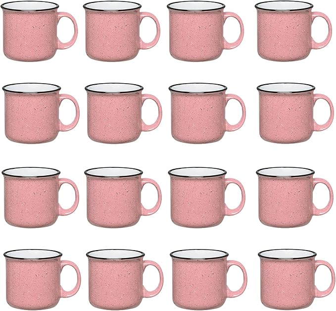 Gifts by Design Set of 16 Ceramic Campfire Mugs – 15 Oz, Pink – Coffee & Tea Cups for Home, Work, Travel, Camping – Customizable, Great for DIY, Events, Companies
