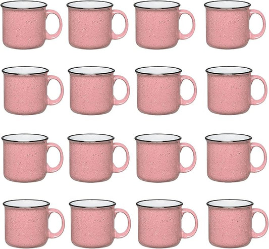 Gifts by Design Set of 16 Ceramic Campfire Mugs – 15 Oz, Pink – Coffee & Tea Cups for Home, Work, Travel, Camping – Customizable, Great for DIY, Events, Companies