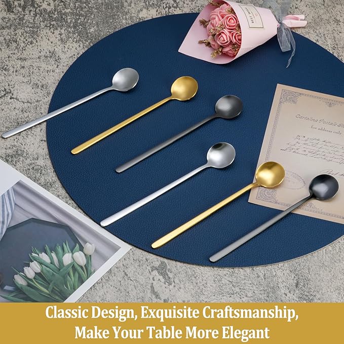 12 Pcs Teaspoons Set, 6.7 Inch Black Tea Spoons Long Handle, Black Small Teaspoons, Food Grade Stainless Steel Spoons, Long Spoon for Stirring, Metal Espresso Spoon
