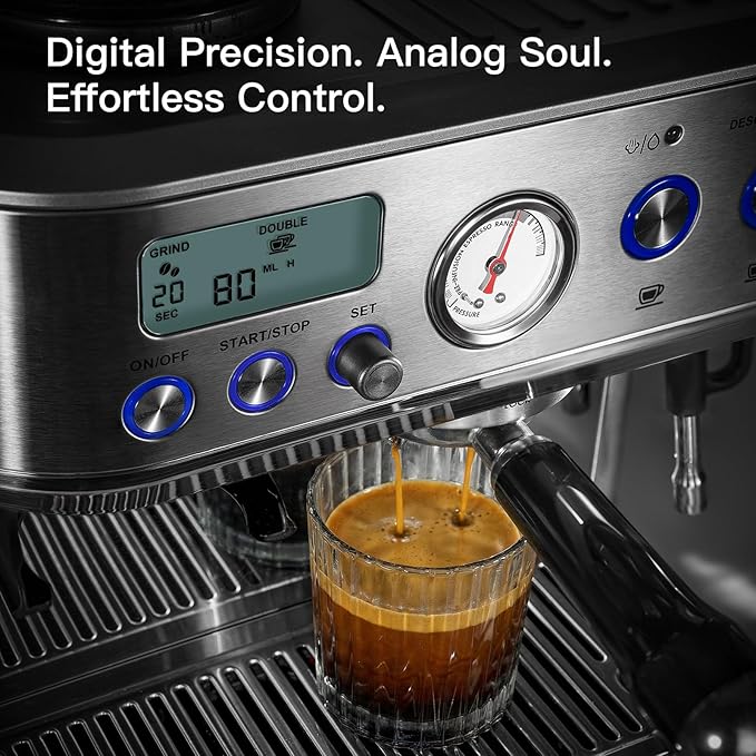 Espresso Machine with Grinder, Stainless Steel Coffee Maker with 58MM Portafilter & Milk Frother, Barista Coffee Machine for Cappuccino, Latte, Expresso Machines for Home
