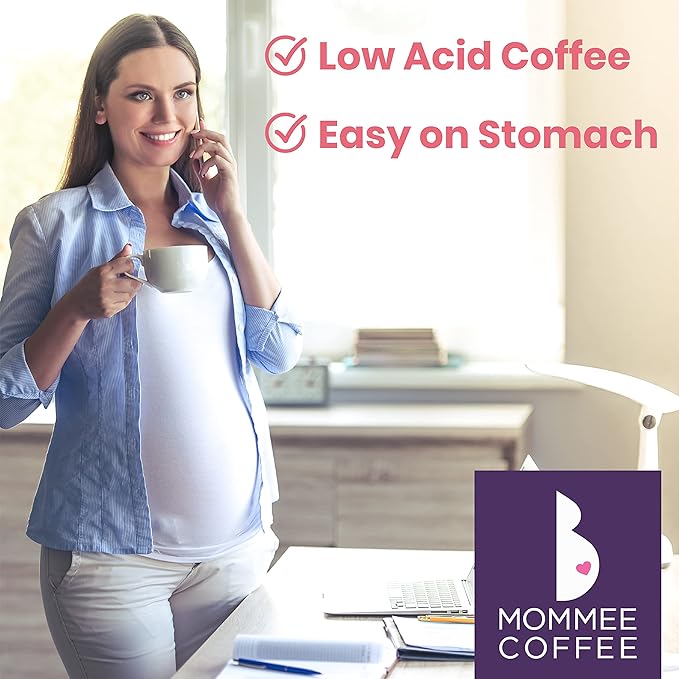 Mommee Coffee Quarter Caf Low Acid Whole Organic Coffee Beans - 100% Arabica Organic 1/4 Caff Coffee Beans with Smooth Caramel Flavor - Natural Process - Medium Roast - 11 oz