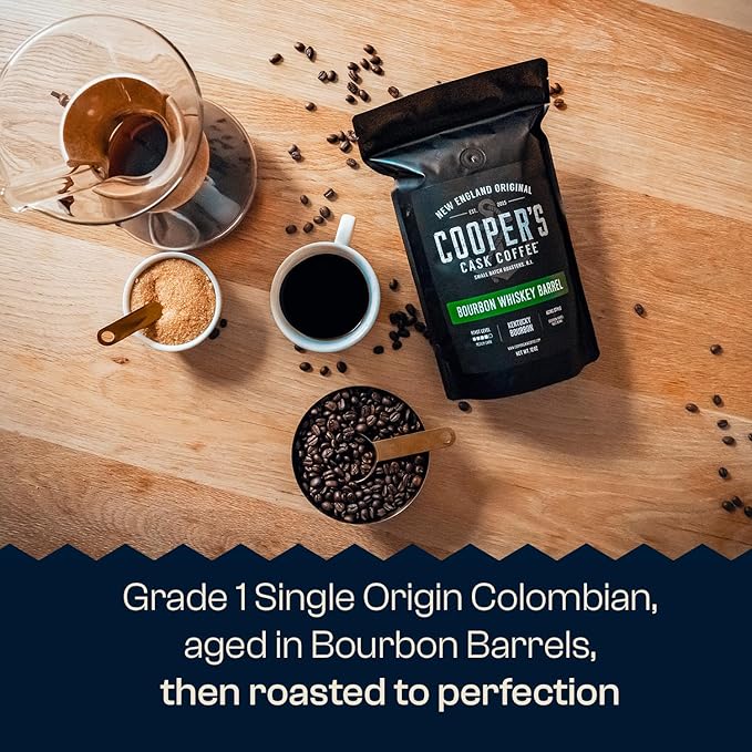 Bourbon Barrel Aged Coffee, Single-Origin Colombian Beans Aged in Kentucky Bourbon Whiskey Barrels, Medium Dark Roast Whole Bean, 5 lb