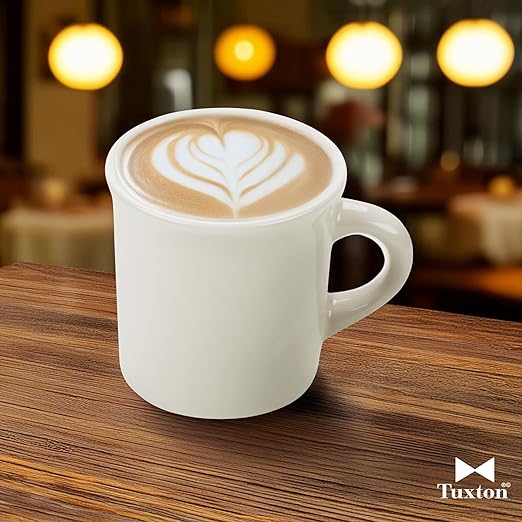 Tuxton China TRE-038 Canton Mug, 9 oz., 3-3/8" Diameter x 3-3/8"H, Microwave and Dishwasher Safe, Oven Proof, Fully Vitrified, Ceramic, DuraTux, Reno/Nevada, American White/Eggshell, Pack of 36