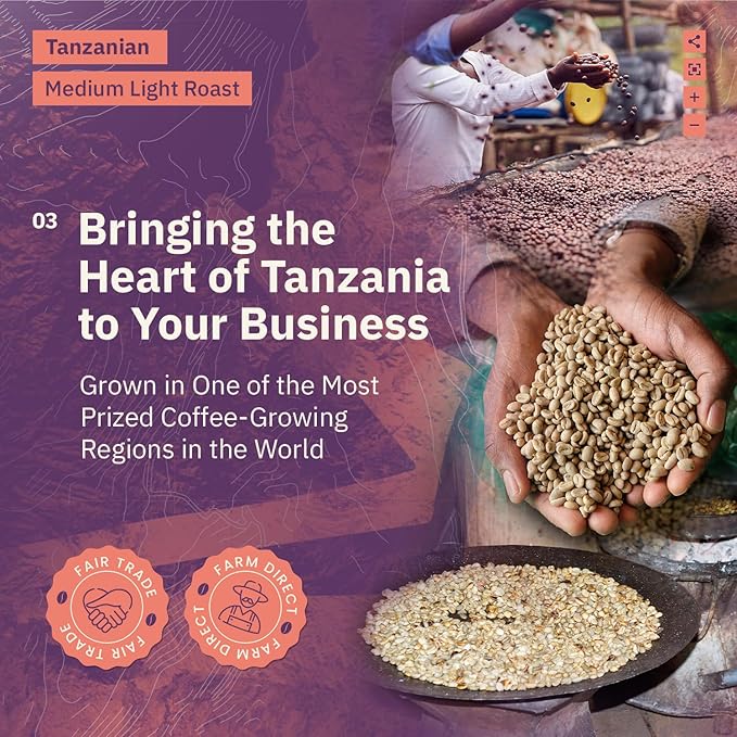 Tanzanian Peaberry Coffee Beans - Single Origin Medium Light Roast, Roasted To Order Whole Bean Coffee Specialty Grade, Fair Trade and Non-GMO, Floral and Fruity Notes - 5LB