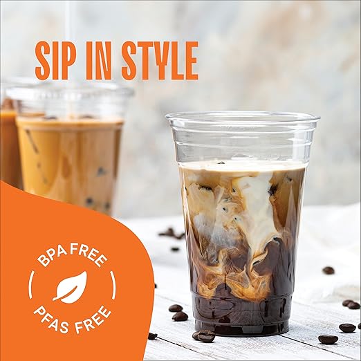 [100 Sets - 20 oz.] Clear Plastic Cups with Straw Slot Lid, PET Crystal Clear Disposable 20oz Plastic Cups with lids