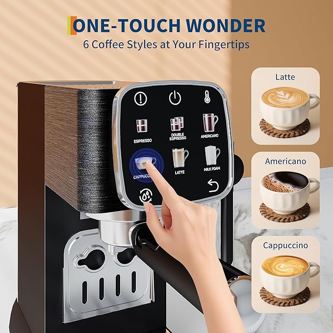 GarveeHome 20 Bar Professional Espresso Machine Compact, Espresso Machine with Milk Frother and Touchscreen, Espresso Coffee Machines with Adjustable Temperature, for Office, Homes, and Coffee Shop