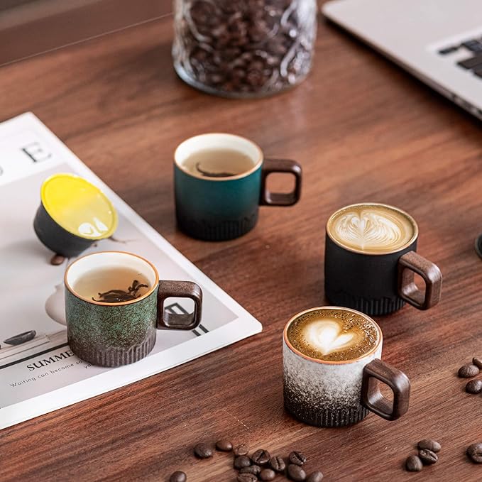 Espresso Cups Set of 2, 2 oz Ceramic Espresso Cups, Demitasse Cups for Tea or Coffee (Dark Green)