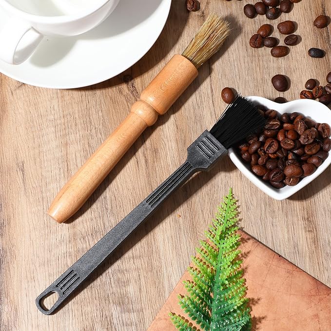 2 Pcs Coffee Brush Wood Handle Espresso Brush Coffee Grinder Cleaning Brushs for Bean Grain Coffees Tool Barista Home Kitchen