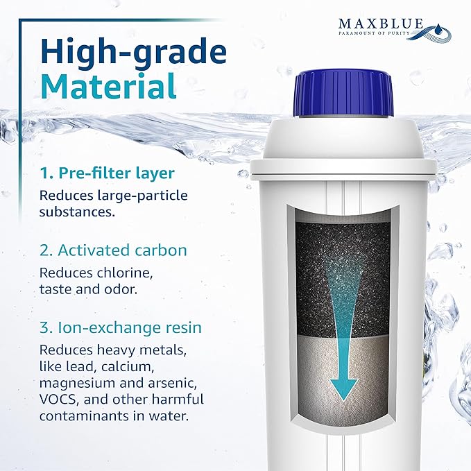 Maxblue Coffee Filter, Replacement for De'Longhi® Water Filter, DLS C002 De'Longhi® Filter, ECAM/ETAM/EPAM Series, TÜV SÜD Certified (6 Packs）