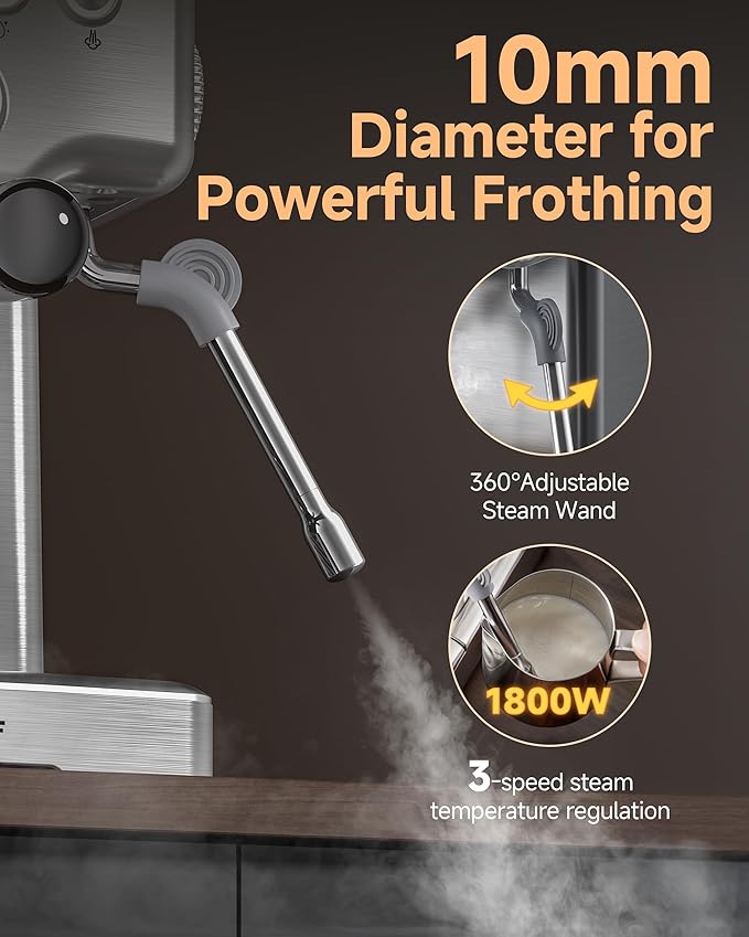 AMZCHEF Espresso Machine, 58mm Professional Home Espresso Maker with Pressure Gauge, 190–204°F Brewing, 10 mm Adjustable Steam Wand for Latte Cappuccino