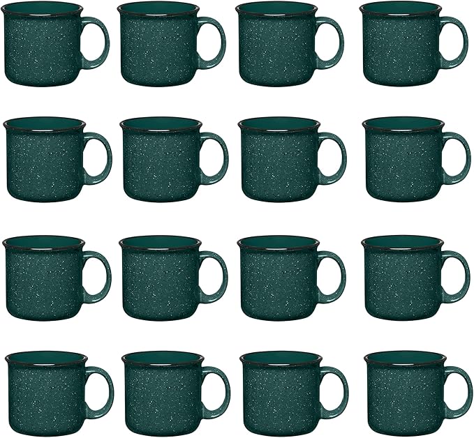 Gifts by Design Set of 16 Ceramic Campfire Mugs – 15 Oz, Green – Coffee & Tea Cups for Home, Work, Travel, Camping – Customizable, Great for DIY, Events, Companies