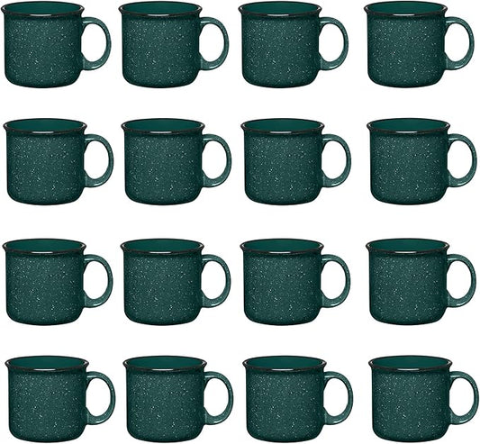 Gifts by Design Set of 16 Ceramic Campfire Mugs – 15 Oz, Green – Coffee & Tea Cups for Home, Work, Travel, Camping – Customizable, Great for DIY, Events, Companies