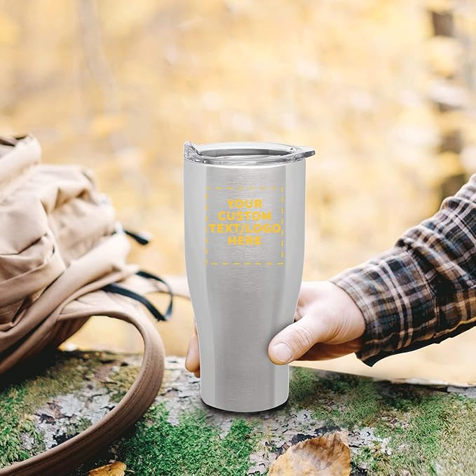 Custom Stainless Steel Grip Travel Mugs 27 oz. Set of 100, Personalized Bulk Pack - Perfect for Coffee, Soda, Other Hot & Cold Beverages - Silver