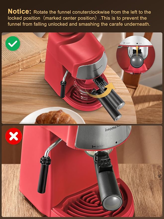 Espresso Machine, 3.5Bar Espresso and Cappuccino Machine with Preheating Function, 4 Cup Coffee Maker with Milk Frothing Function and Steam Wand (Red), CM6810