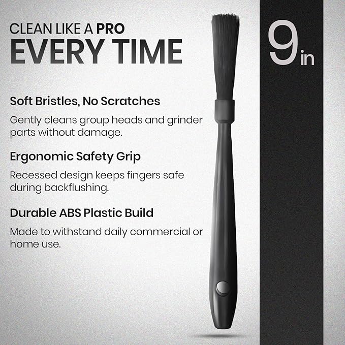 Rattleware 9" Black Espresso Machine Grinder Brush, Long Durable Handle Coffee Grinder Cleaning Brush - Ideal for Home, Cafe, Restaurant, or Hotel - Trusted by Baristas