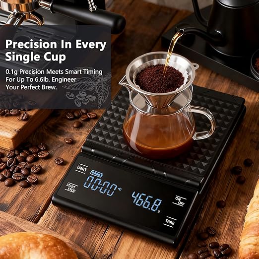 Coffee Scale with Timer 3kg/0.1g High Precision Kitchen Scale Capacity for Espresso, Pour-Over/Drip, Baking/Cooking, Touch Sensor, Silicone Cover, Portable Kitchen Scale (Black)