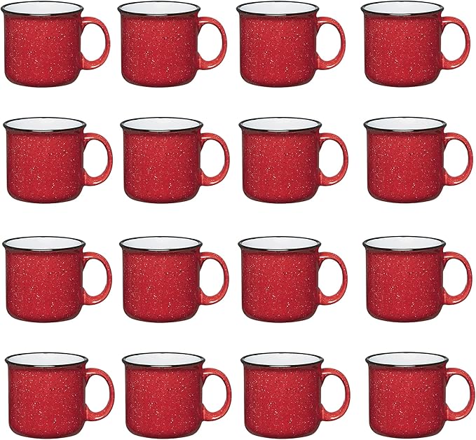 Gifts by Design Set of 16 Ceramic Campfire Mugs – 15 Oz, Red – Coffee & Tea Cups for Home, Work, Travel, Camping – Customizable, Great for DIY, Events, Companies