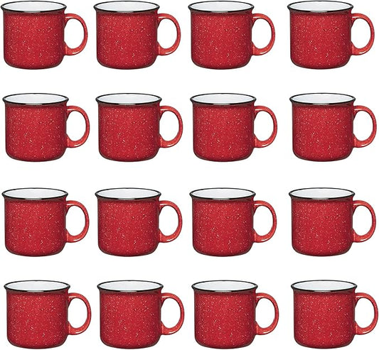 Gifts by Design Set of 16 Ceramic Campfire Mugs – 15 Oz, Red – Coffee & Tea Cups for Home, Work, Travel, Camping – Customizable, Great for DIY, Events, Companies