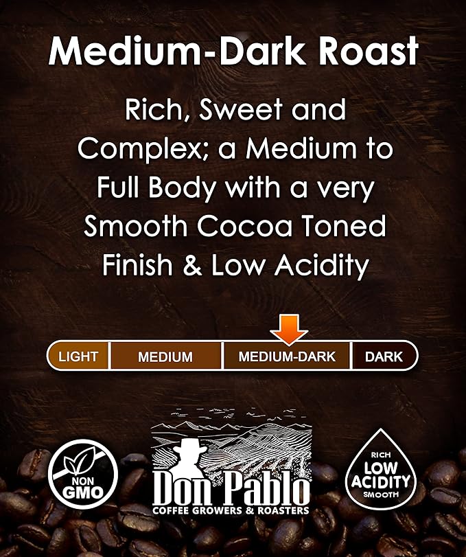 Don Pablo Gourmet Coffee - Signature Blend - Medium Dark Roast - Whole Bean Coffee - 100% Arabica Beans - Low Acidity and Non-GMO (2 Pound, Original)