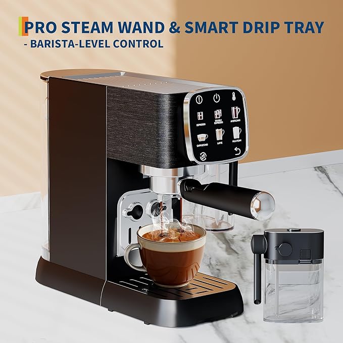 GarveeHome 20 Bar Professional Espresso Machine Compact, Espresso Machine with Milk Frother and Touchscreen, Espresso Coffee Machines with Adjustable Temperature, for Office, Homes, and Coffee Shop