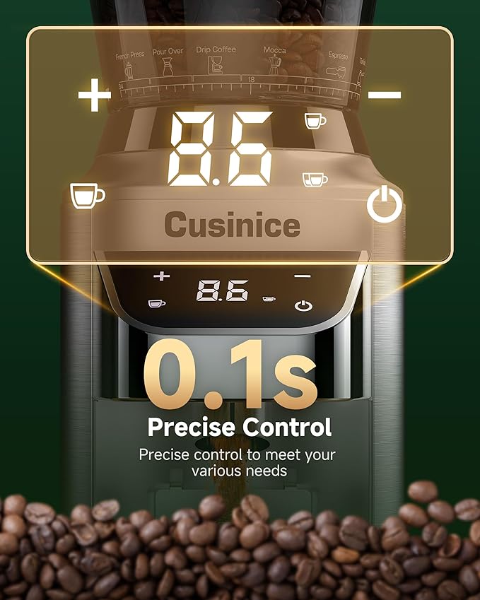 Conical Burr Coffee Grinder with 40mm Stainless Steel Burr, 34 Grind Settings & Anti-Static, Electric Espresso Grinder for Home Use