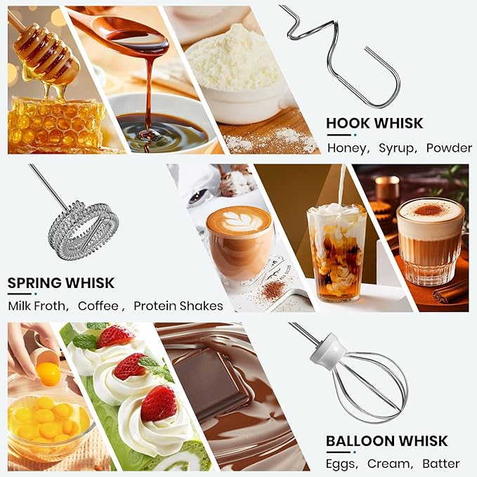 Milk Frother Handheld Rechargeable, Frother Wand Drink Mixer Electric Whisk for Coffee, Detachable With 3 Stainless Whisks, Hand Mixer for Lattes, Cappuccino, Matcha, Egg, No Stand, Green