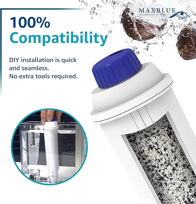 Maxblue Coffee Filter, Replacement for De'Longhi® Water Filter, DLS C002 De'Longhi® Filter, ECAM/ETAM/EPAM Series, TÜV SÜD Certified (4 Packs）