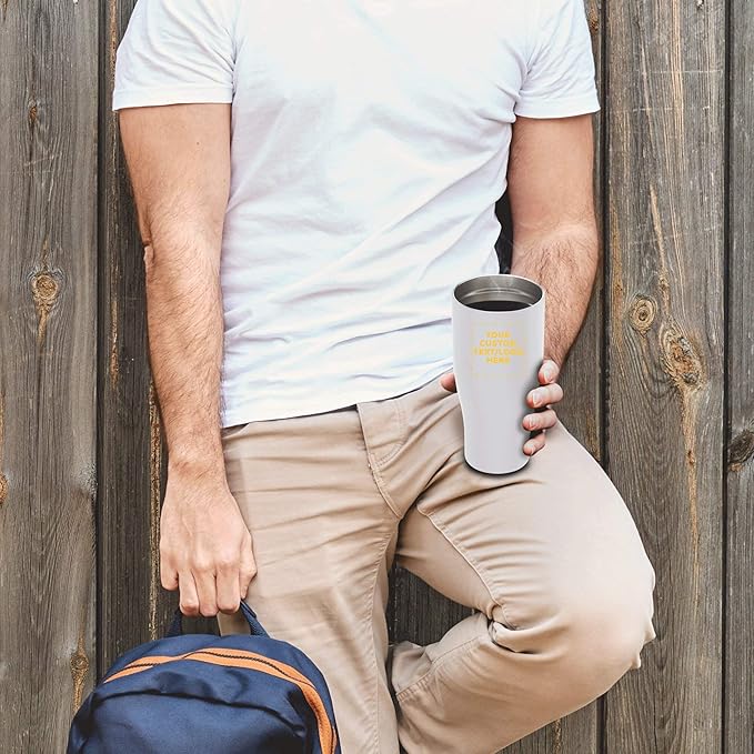 Custom Stainless Steel Grip Travel Mugs 27 oz. Set of 10, Personalized Bulk Pack - Perfect for Coffee, Soda, Other Hot & Cold Beverages - White