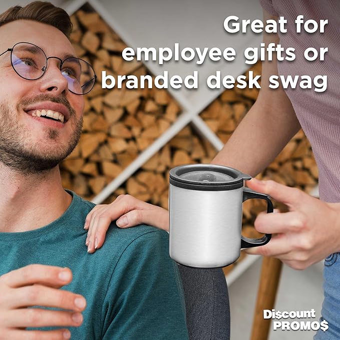 DISCOUNT PROMOS Stainless Steel Travel Mugs with Handle 12 oz. Set of 10, Bulk Pack - Perfect for Coffee, Soda, Other Hot & Cold Beverages - Stainless Steel