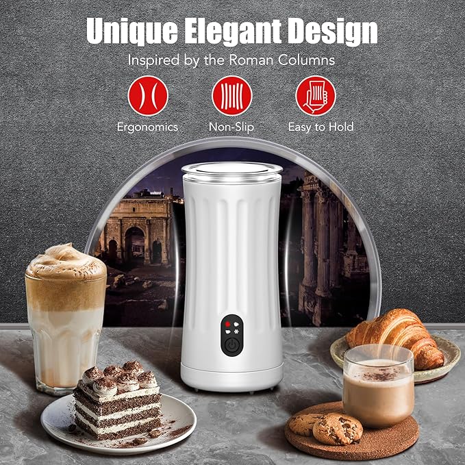 Ovetedot Milk Frother, Upgraded 4-in-1 Milk Frother and Steamer, Hot and Cold Foam Maker and Milk Warmer with Temperature Control & Auto Shut-Off, Frother for Coffee, Latte, Cappuccino, Matcha(Pearl)