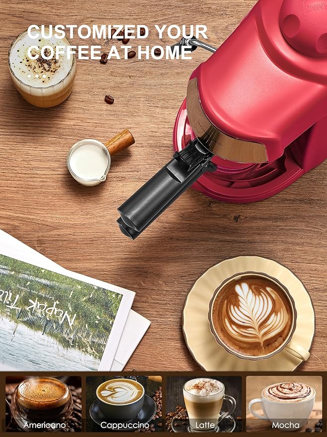 Espresso Machine, 3.5Bar Espresso and Cappuccino Machine with Preheating Function, 4 Cup Coffee Maker with Milk Frothing Function and Steam Wand (Red), CM6810