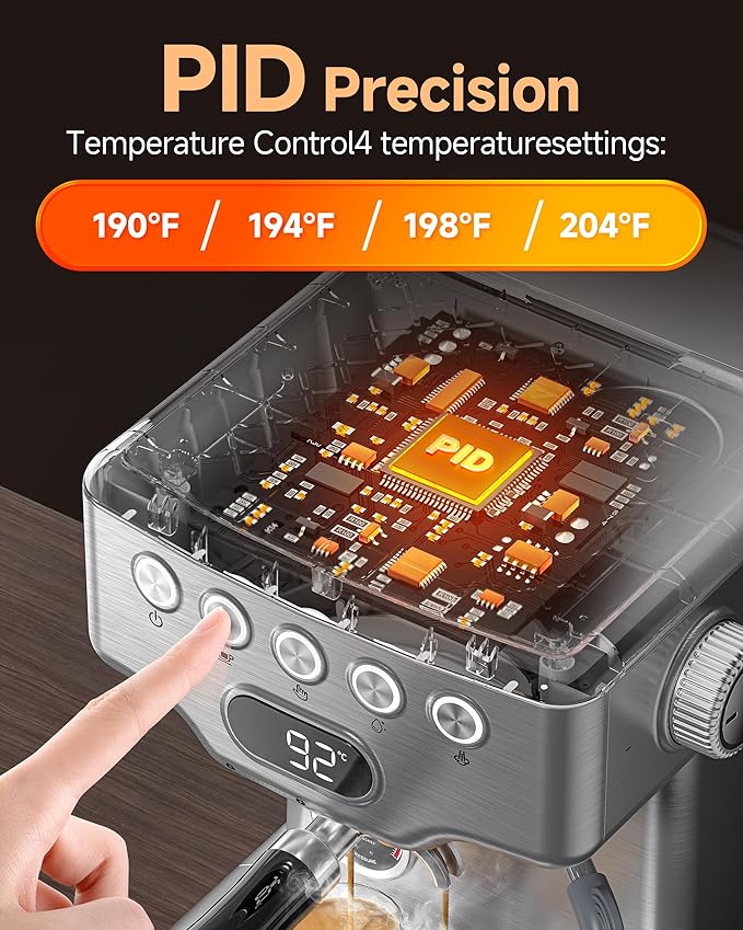 AMZCHEF Espresso Machine, 58mm Professional Home Espresso Maker with Pressure Gauge, 190–204°F Brewing, 10 mm Adjustable Steam Wand for Latte Cappuccino