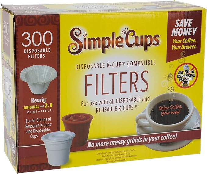 Disposable Paper Coffee Filters 300 Count - Compatible with Keurig, K-Cup machines & other Single Serve Coffee Brewer Reusable K Cups - Use & Make Your Own Pods - Works with All Brands, Gift