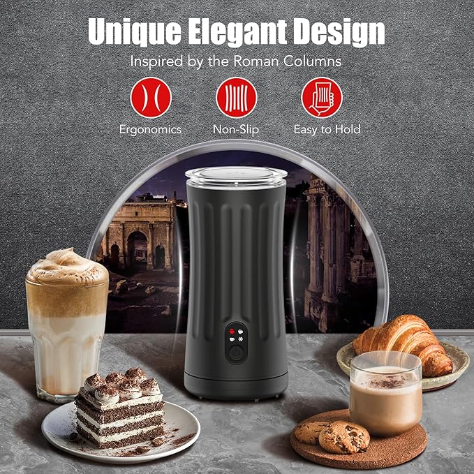 Ovetedot Milk Frother, Upgraded 4-in-1 Milk Frother and Steamer, Hot and Cold Foam Maker and Milk Warmer with Temperature Control & Auto Shut-Off, Frother for Coffee, Latte, Cappuccino, Matcha(Black)