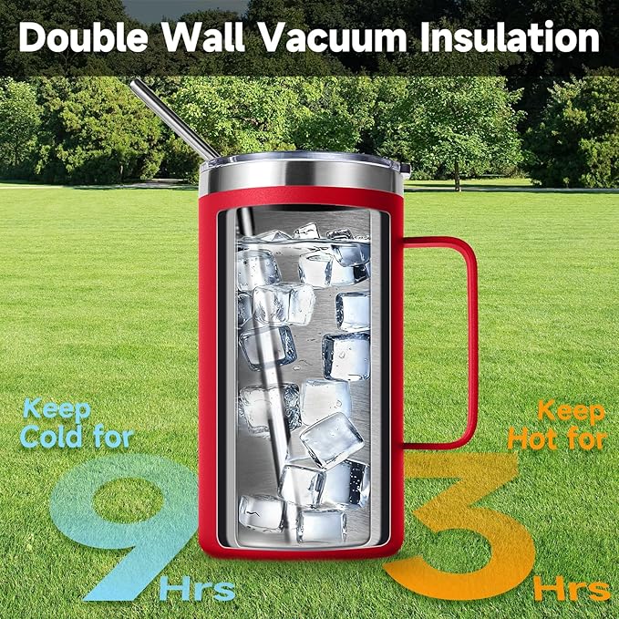 Volhoply 24oz Insulated Coffee Mug with Lid and Straw, Stainless Steel Travel Mugs with Handle, Double Wall Vacuum Leak Proof Coffee Tumbler Cup (Mix,2)
