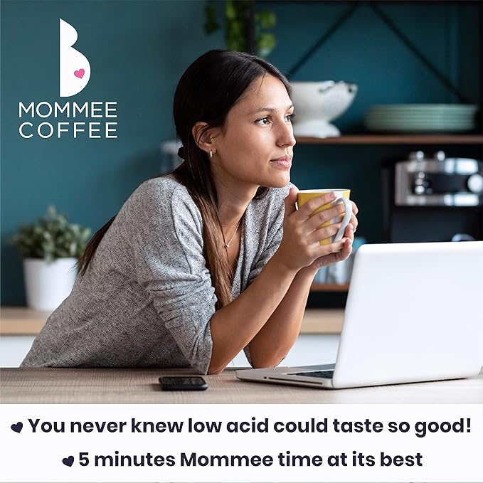 Mommee Coffee Quarter Caf Low Acid Whole Organic Coffee Beans - 100% Arabica Organic 1/4 Caff Coffee Beans with Smooth Caramel Flavor - Natural Process - Medium Roast - 11 oz