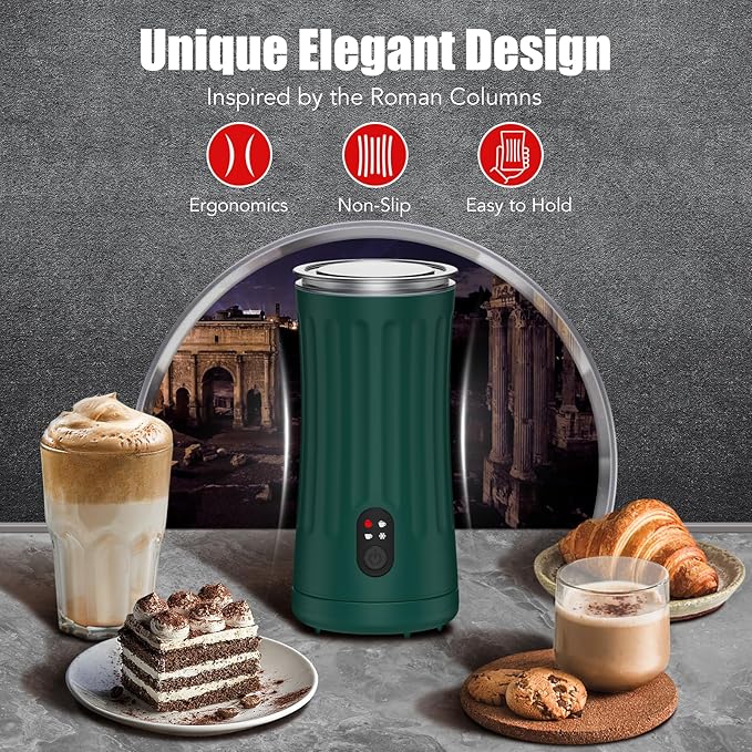 Ovetedot Milk Frother, Upgraded 4-in-1 Milk Frother and Steamer, Hot and Cold Foam Maker and Milk Warmer with Temperature Control & Auto Shut-Off, Frother for Coffee, Latte, Cappuccino, Matcha(Green)