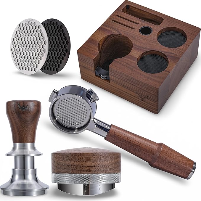 54mm Espresso Accessories Kit – Breville Espresso Machine Accessories Set with Walnut Tamper, Distribution Tool, Tamping Station, Naked Portafilter & Puck Screen – Fits Barista Express, Pro, To
