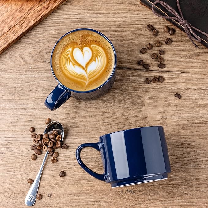 GBHOME 14 OZ Coffee Mugs Set of 6, Stackable Ceramic Mugs for Men, Women, Modern Coffee Cups for Latte,Cappuccino,Hot Cocoa. Dishwasher & Microwave Safe, Navy Blue