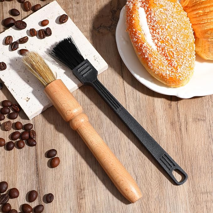 2 Pcs Coffee Brush Wood Handle Espresso Brush Coffee Grinder Cleaning Brushs for Bean Grain Coffees Tool Barista Home Kitchen