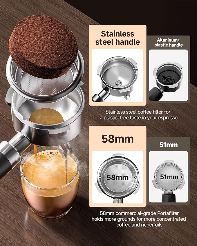 AMZCHEF Espresso Machine, 58mm Professional Home Espresso Maker with Pressure Gauge, 190–204°F Brewing, 10 mm Adjustable Steam Wand for Latte Cappuccino