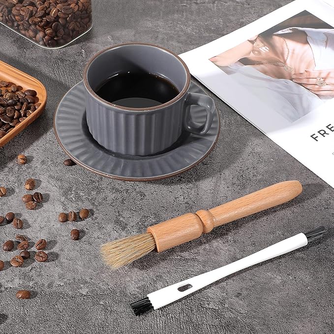 2 Pcs Coffee Grinder Brush, Espresso Brush Machine Brushes Cleaner Tool with Wooden Handle and Natural Bristles for Barista Home Kitchen Bean Grain Coffee Tool