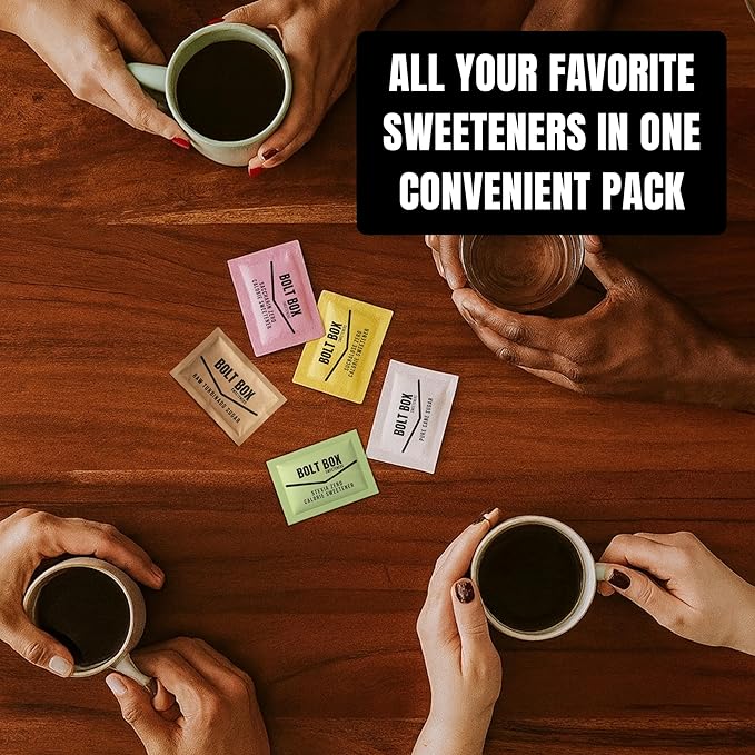(300 total, 50 each) Bolt Box Sugar & Sugar Substitute Packets Box